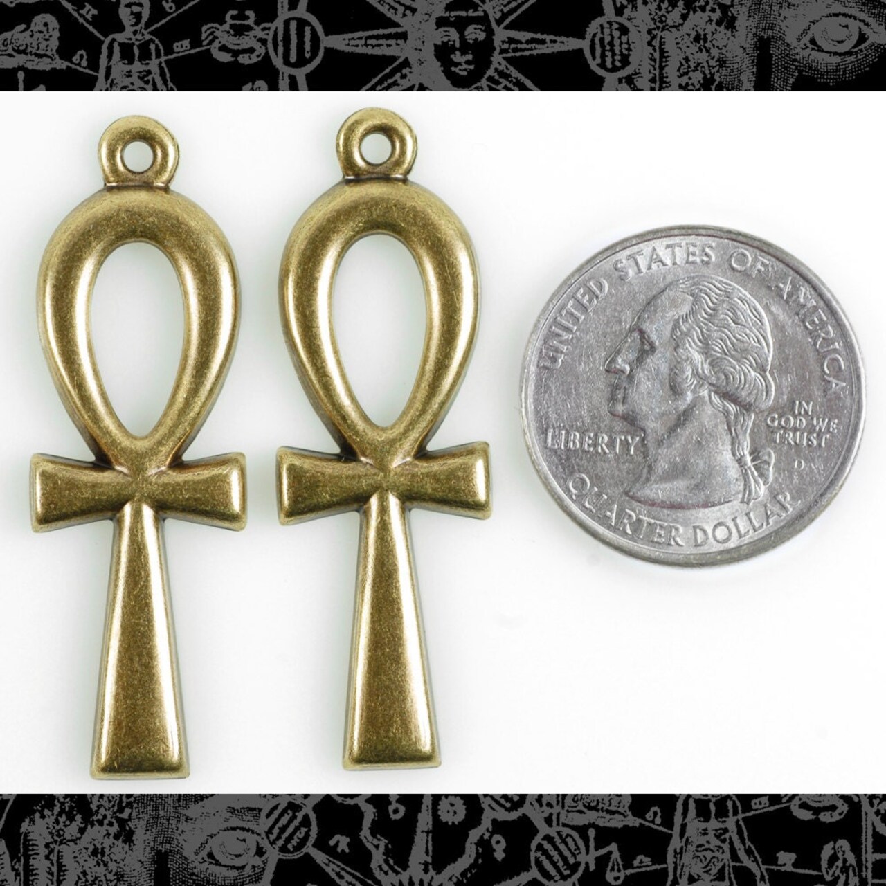 Antiqued Brass Extra Large Ankh Pendants - Set of Two - AB-P61
